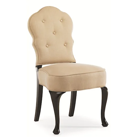 "Girlie Girl" Shaped Back Side Chair with Button Tufts and Cabriole Legs